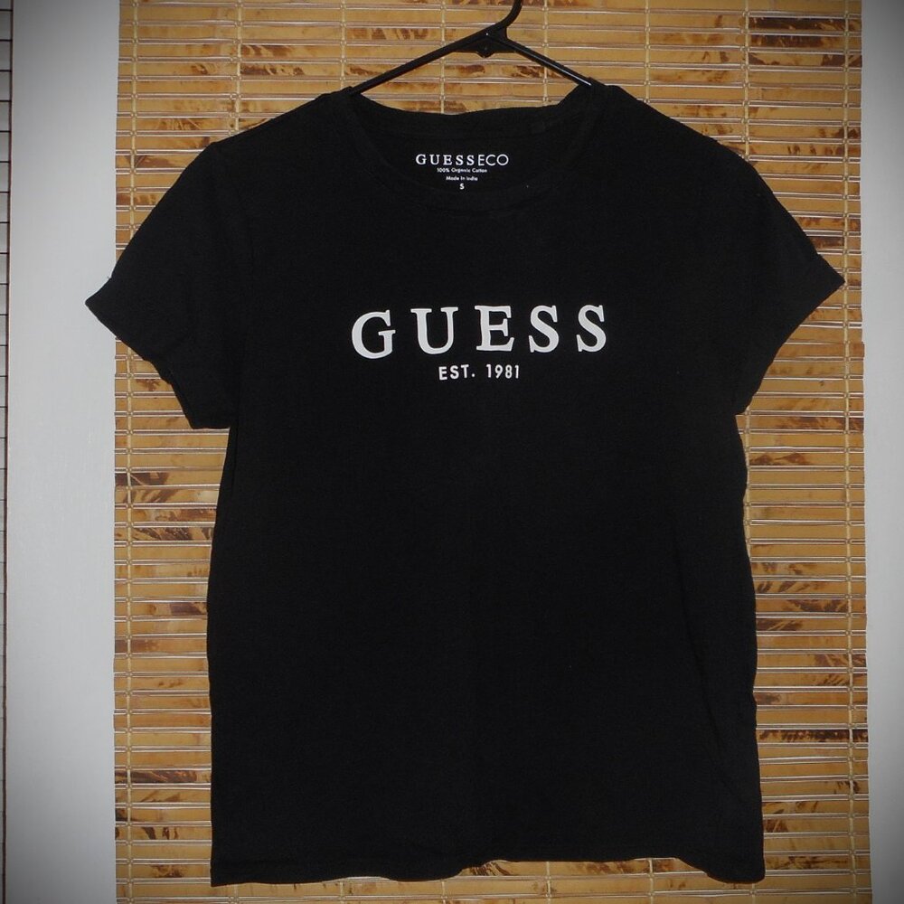 Guess Cuffed Short Sleeve Black 100% Organic Cotton T-Shirt *Tag Size: S - Picture 2 of 6